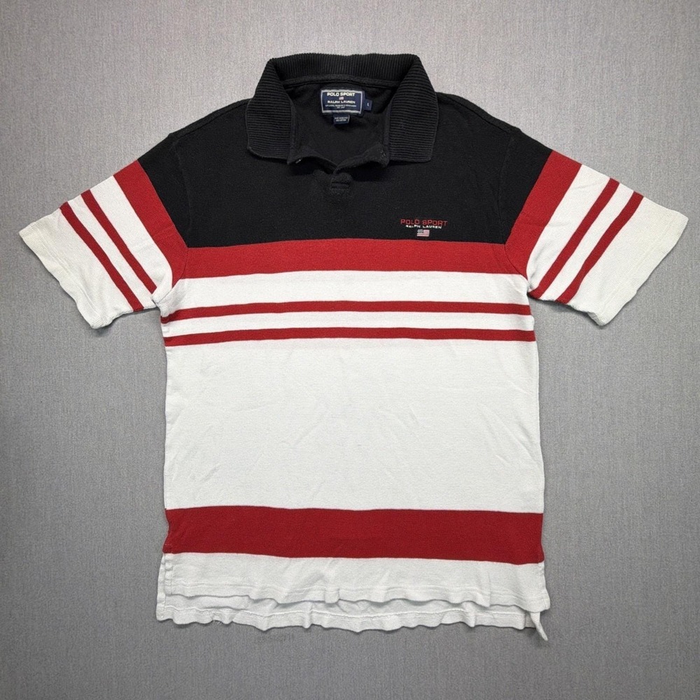 Polo Sport Ralph Lauren Polo Shirt Mens Large Red White Black Woven Knit